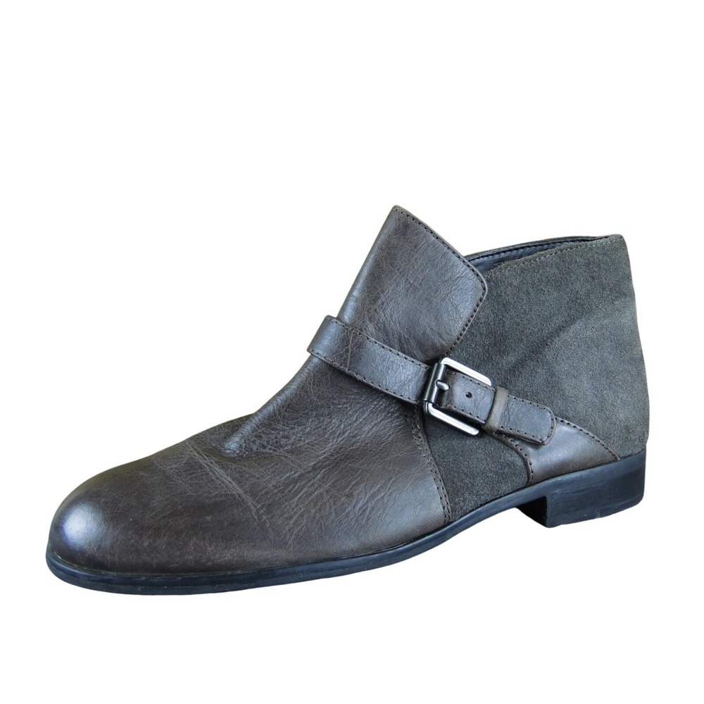 Franco Sarto Women 9 Brown Leather Suede Ankle Boots Buckle Strap Side Zip